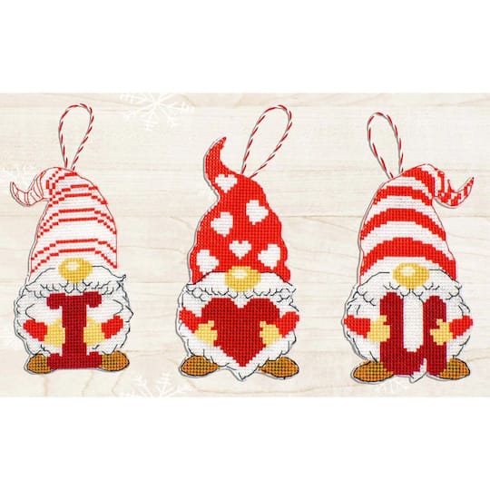 Luca-S Gnomes Of Valentine&#x27;s Day Plastic Canvas Counted Cross Stitch Kit